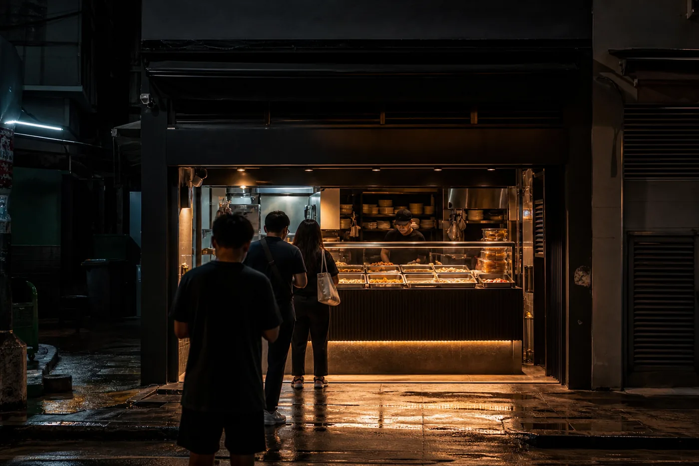 The Sambal Riot shopfront in the evening
